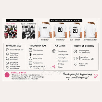 Custom Football Photo Shirt, Personalized Sports Shirt with 4 Photos, Custom Name & Number Shirt, Unisex Football Tee, Sports Mom Gift