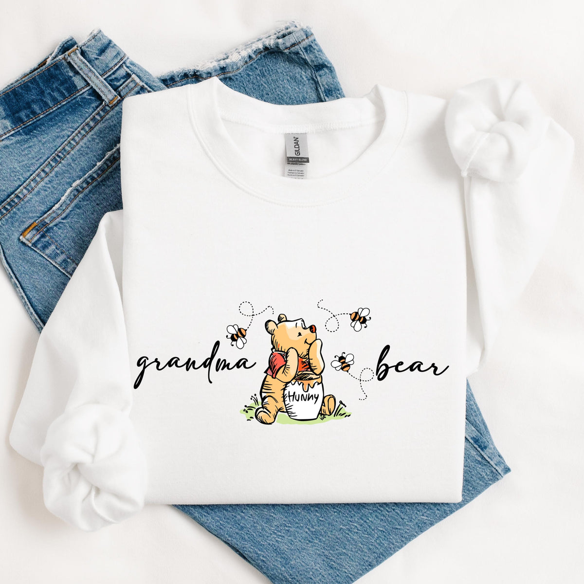 Personalized Grandma Bear Sweatshirt - Custom Crewneck Grandkids' Names on Sleeve, Mama Bear Crewneck, Unisex Cotton Blend Grandma Gift