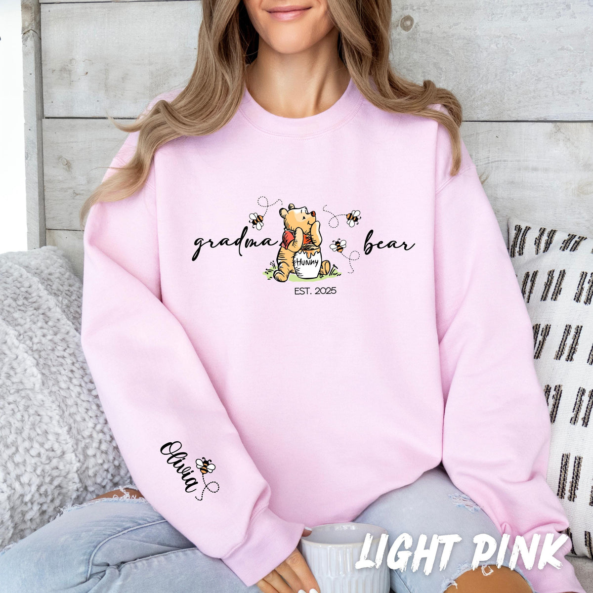 Personalized Grandma Bear Sweatshirt - Custom Crewneck Grandkids' Names on Sleeve, Mama Bear Crewneck, Unisex Cotton Blend Grandma Gift