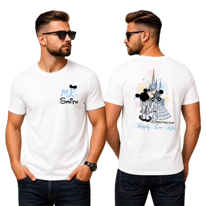 Personalized Mouse and Friends Bride Shirt, Couple Matching T-Shirt, Wedding Anniversary Gift, Happily Ever Sweatshirt