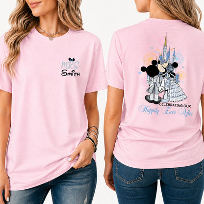 Personalized Mouse and Friends Bride Shirt, Couple Matching T-Shirt, Wedding Anniversary Gift, Happily Ever Sweatshirt