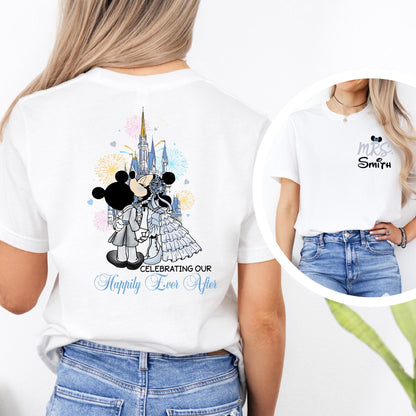 Personalized Mouse and Friends Bride Shirt, Couple Matching T-Shirt, Wedding Anniversary Gift, Happily Ever Sweatshirt