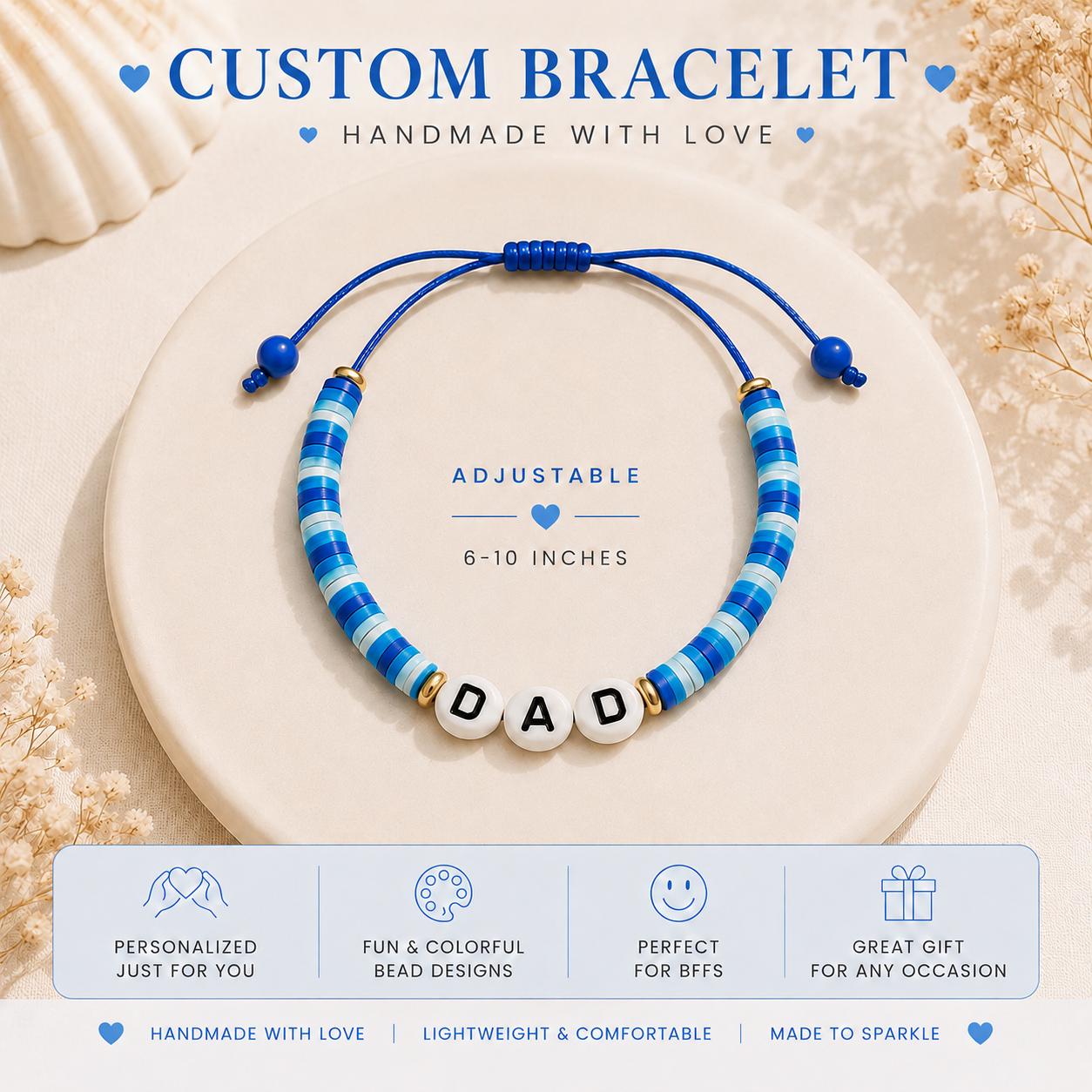 Personalized Dad Bracelet | Custom Name Bracelet for Men | Father’s Day Gift | Adjustable Handmade Beaded Bracelet | Birthday Gift for Him
