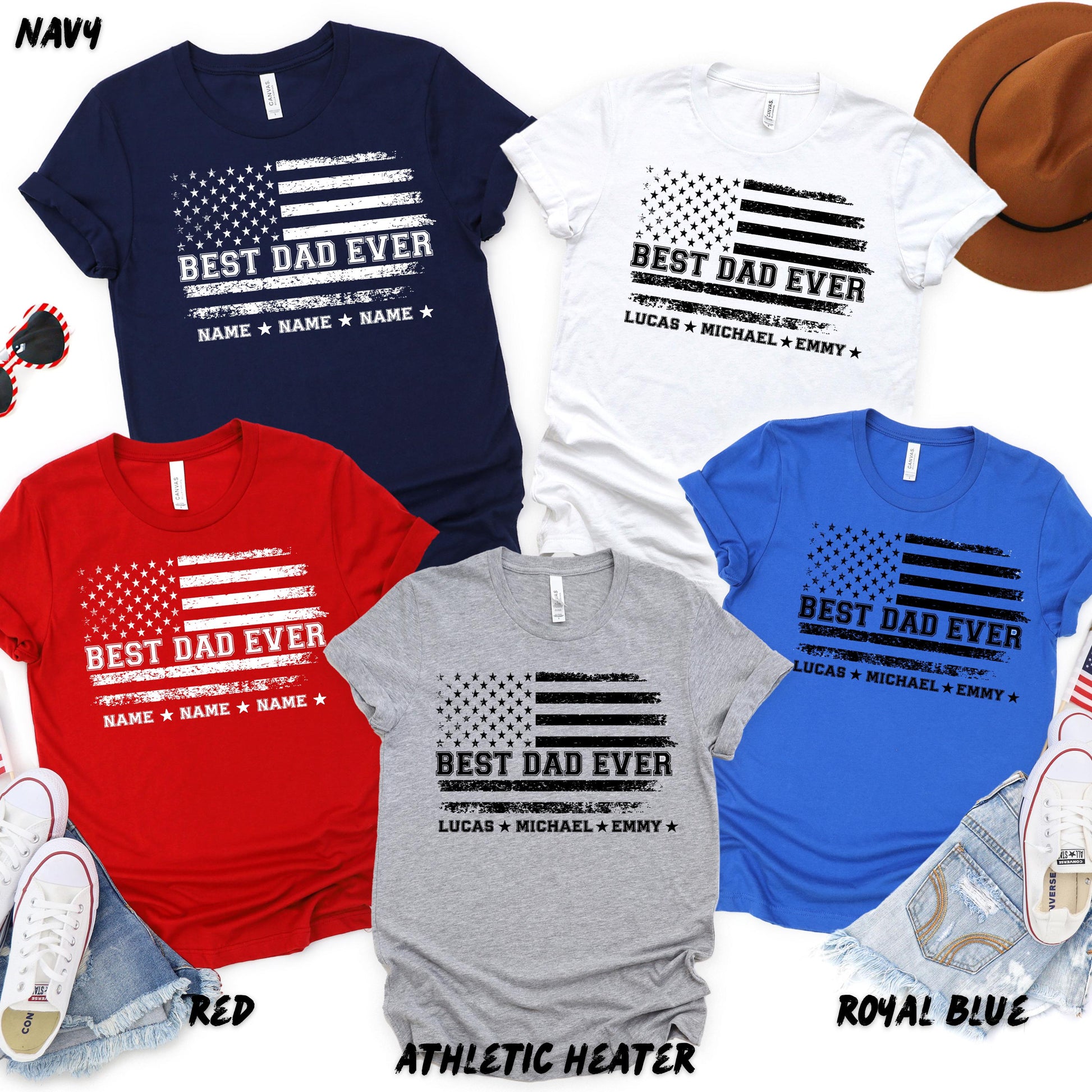 Custom Best Dad Ever Shirt, Personalized Dad Shirt with Kids Names, Fathers Day Gift for Dad, American Flag Dad Tee, Custom Father Gift