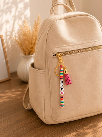 Custom Beaded Keychain with Tassel, Personalized Name Keychain, Backpack Charm, Purse Accessory, Back to School Gift