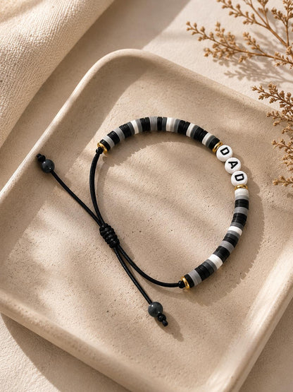 Personalized Dad Bracelet | Custom Name Bracelet for Men | Father’s Day Gift | Adjustable Handmade Beaded Bracelet | Birthday Gift for Him