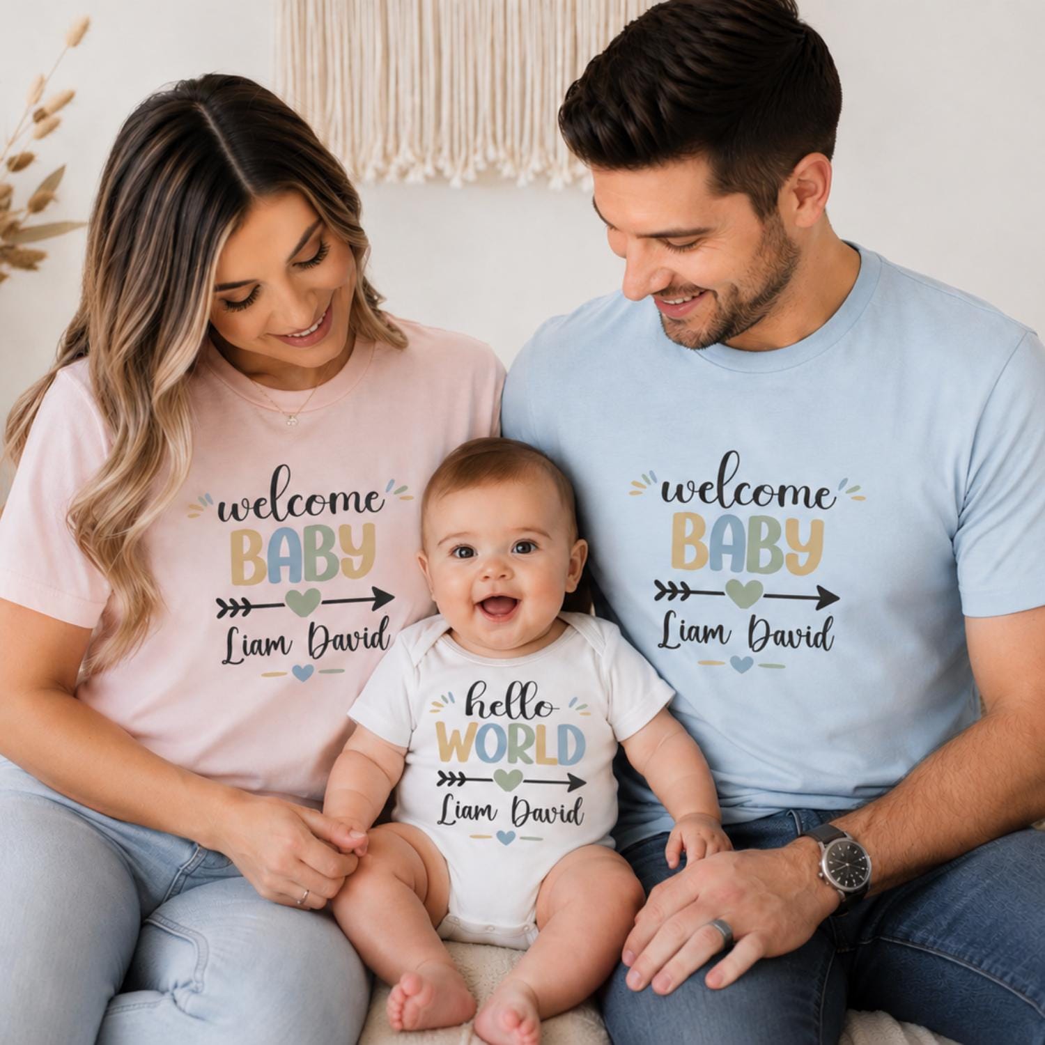 Matching Welcome Baby Shirt | Newborn Arrival Outfit | Baby Announcement Shirts for Mom Dad and Baby | Gender Reveal Gift