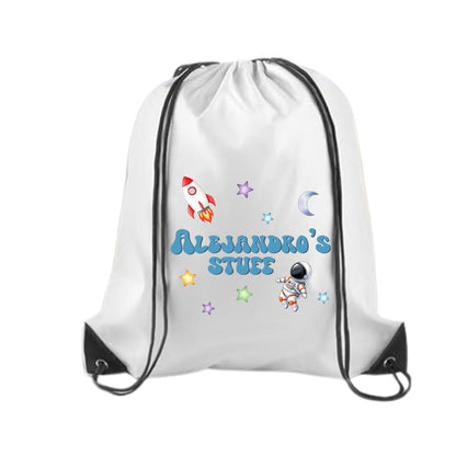 Personalized Space Drawstring Backpack | Custom Name Kids Backpack | Astronaut Rocket Bag | School Bag | Birthday Party Favor Gift