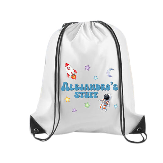 Personalized Space Drawstring Backpack | Custom Name Kids Backpack | Astronaut Rocket Bag | School Bag | Birthday Party Favor Gift
