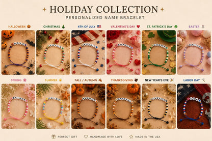 Personalized Holiday Name Bracelet, Christmas Bracelet, Halloween Bracelet, Valentine's Gift, 4th of July Bracelet, Custom Kids Bracelet