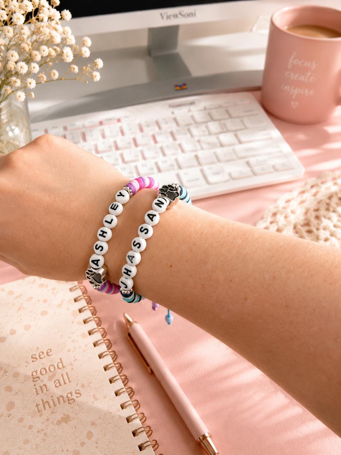 Pet Name Bracelet | Dog Mom Bracelet | Custom Name Memorial Bracelet | Paw Print Friendship Bracelet | Adjustable Handmade Pet Lover Gift