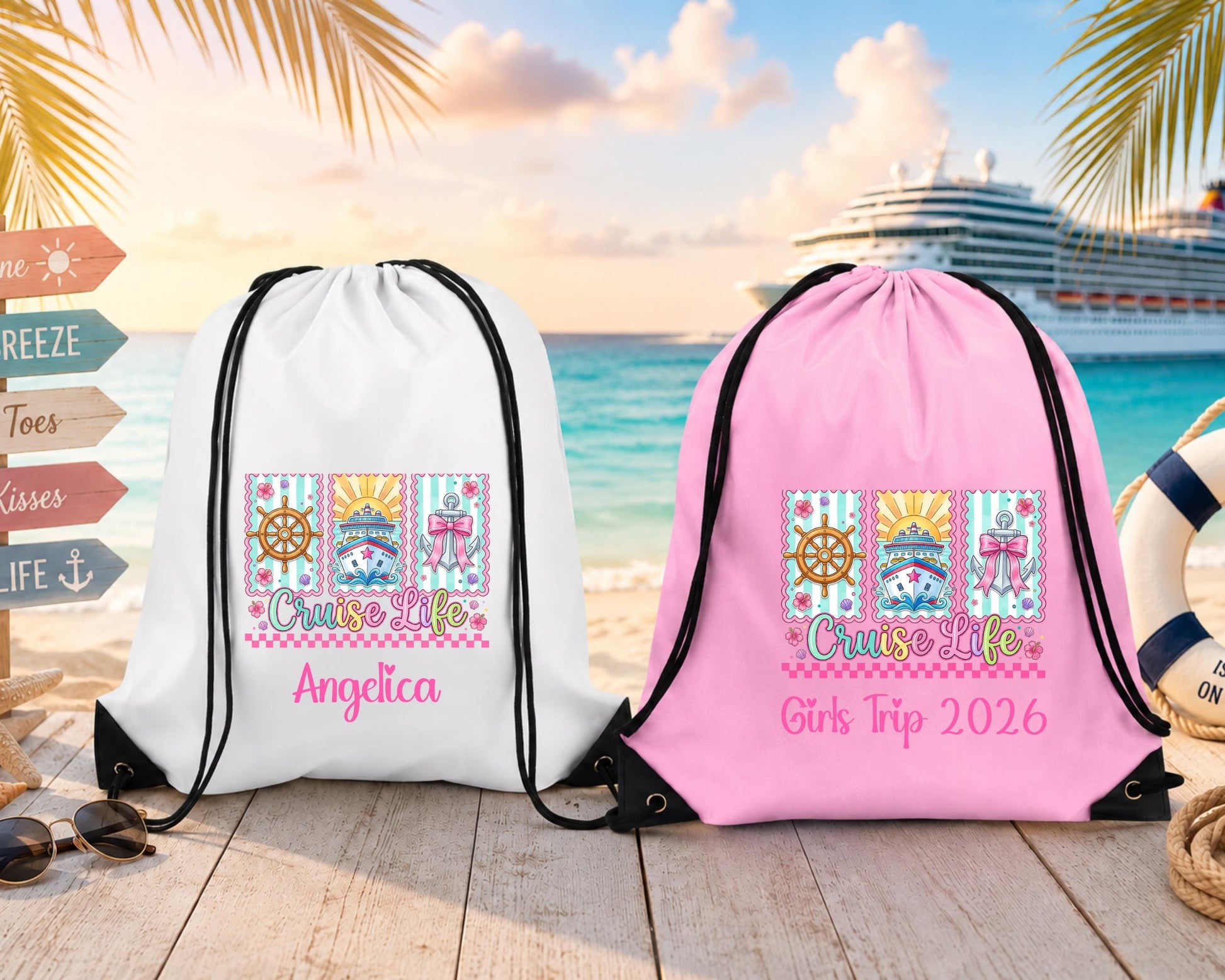Personalized Cruise Drawstring Backpack, Girls Cruise Trip Bag, Custom Cruise Gift, Matching Cruise Backpacks, Cabin Gift 2026