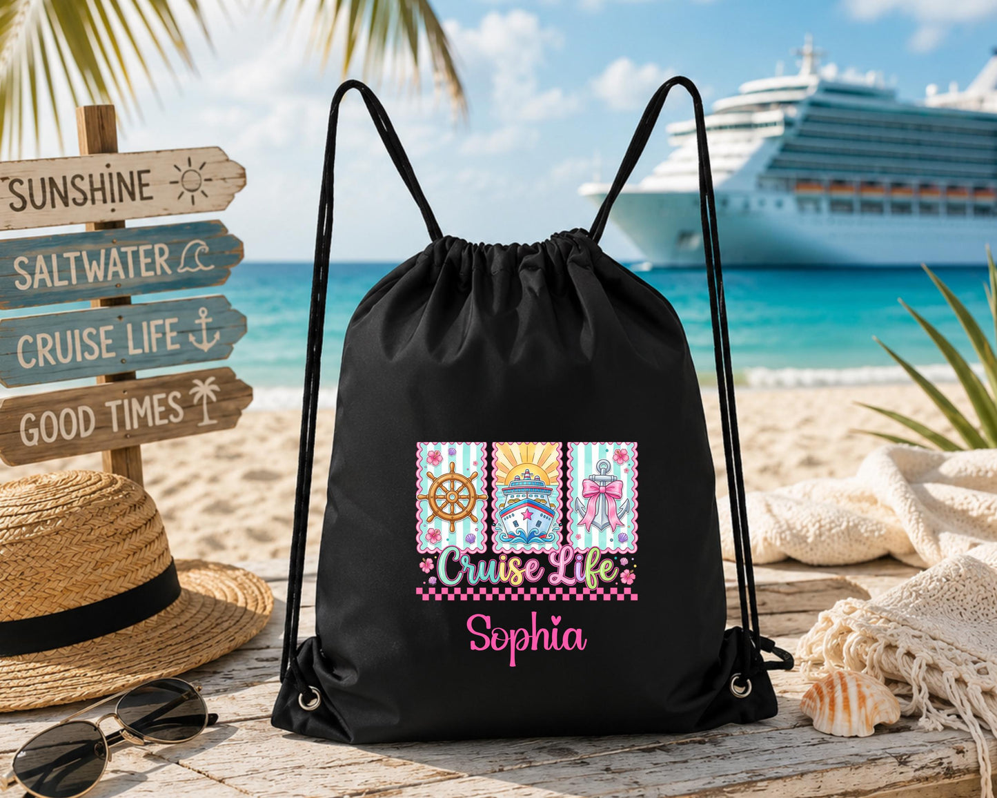 Girls Cruise Trip Personalized Backpack | Custom Cruise Drawstring Bag | Matching Cruise Group Gift | Family Cruise Vacation Bag
