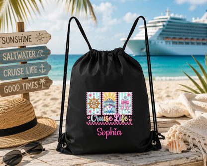 Girls Cruise Trip Personalized Backpack | Custom Cruise Drawstring Bag | Matching Cruise Group Gift | Family Cruise Vacation Bag