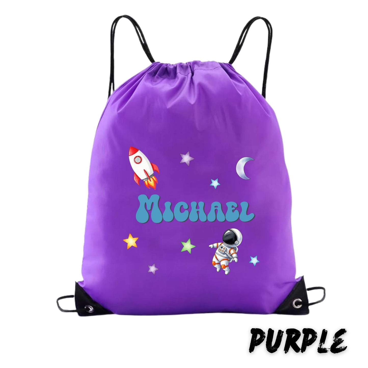 Personalized Space Drawstring Backpack | Custom Name Kids Backpack | Astronaut Rocket Bag | School Bag | Birthday Party Favor Gift