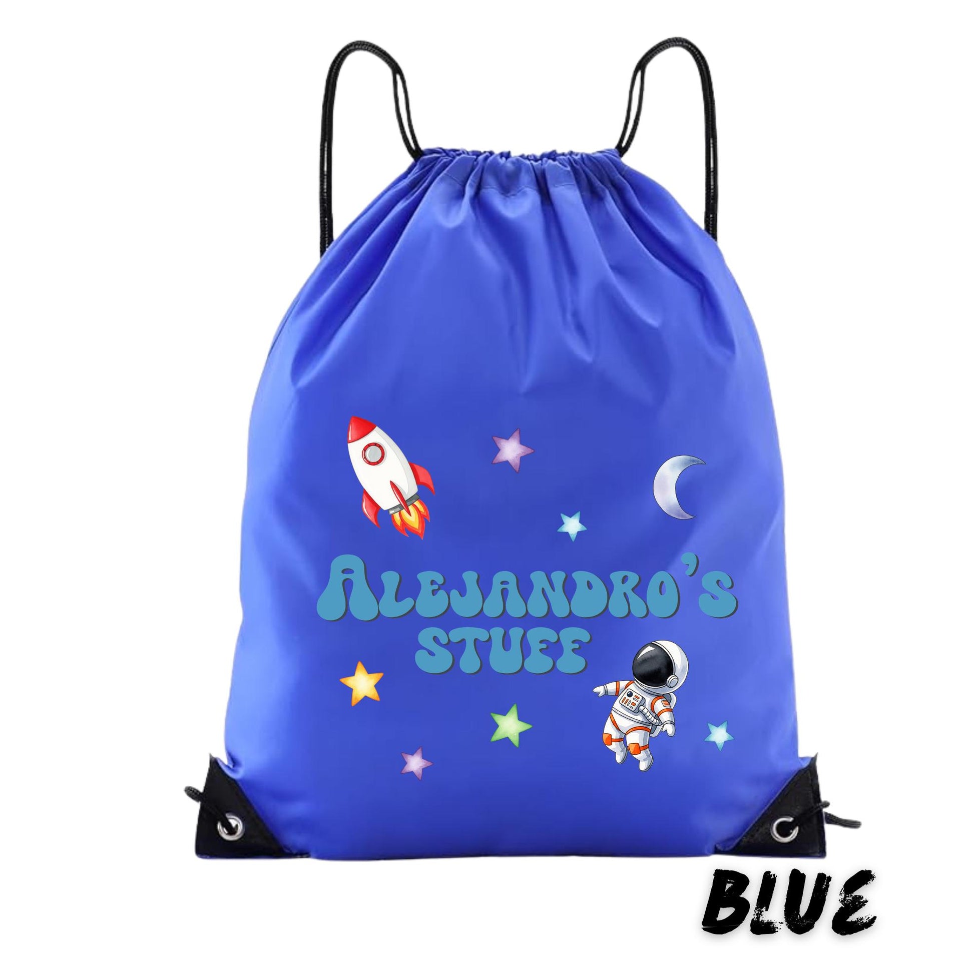 Personalized Space Drawstring Backpack | Custom Name Kids Backpack | Astronaut Rocket Bag | School Bag | Birthday Party Favor Gift