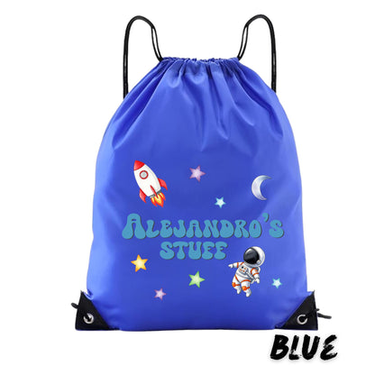 Personalized Space Drawstring Backpack | Custom Name Kids Backpack | Astronaut Rocket Bag | School Bag | Birthday Party Favor Gift