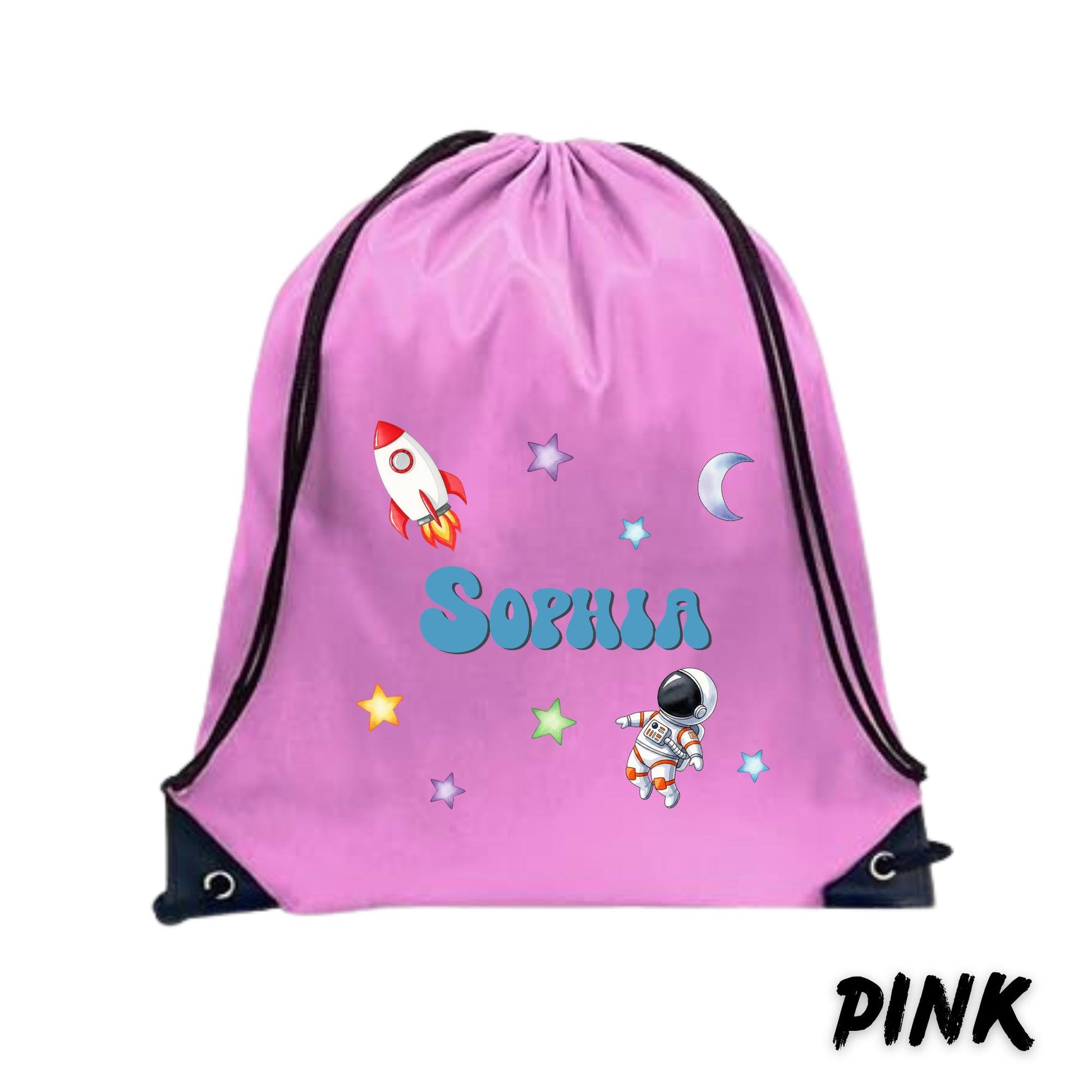 Personalized Space Drawstring Backpack | Custom Name Kids Backpack | Astronaut Rocket Bag | School Bag | Birthday Party Favor Gift