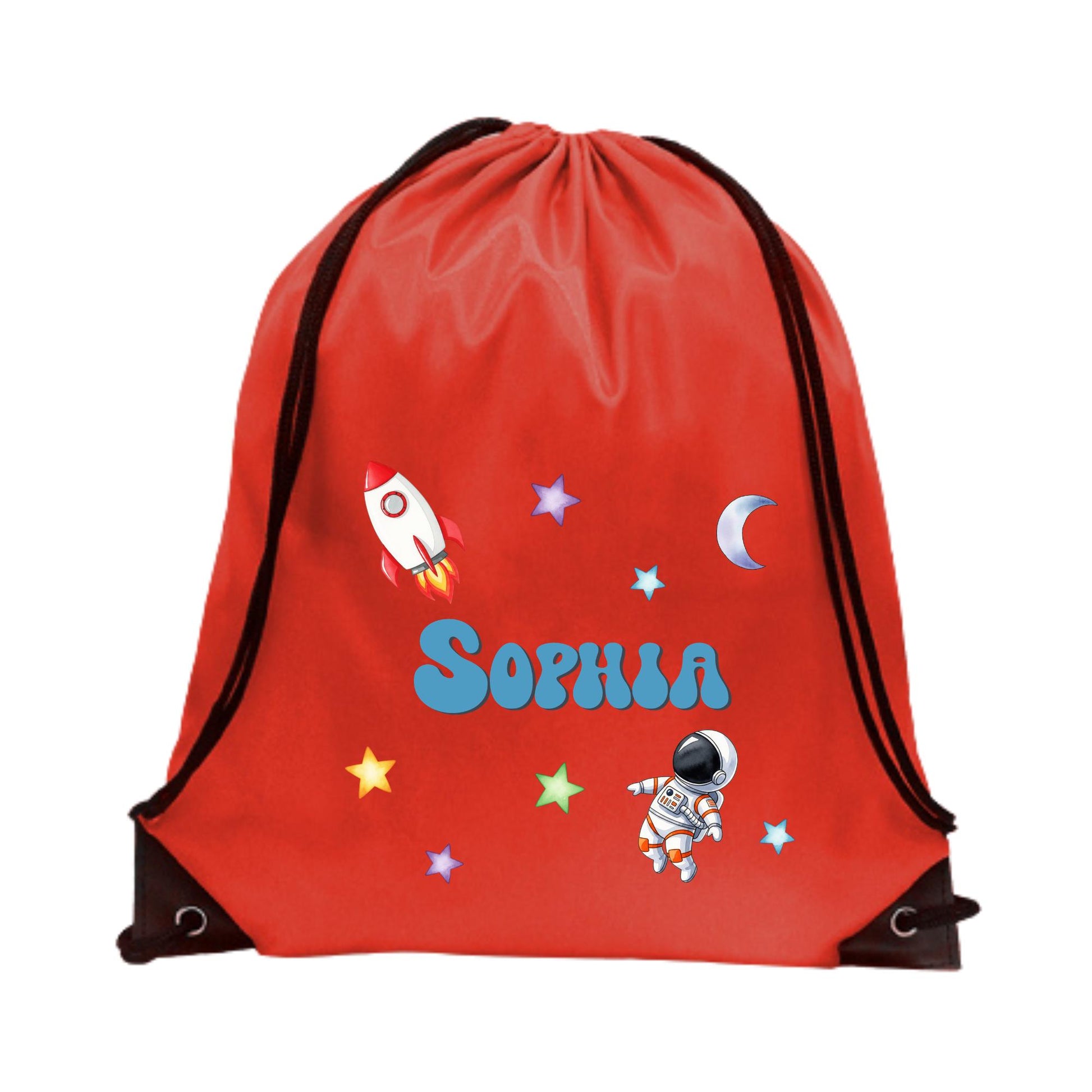 Personalized Space Drawstring Backpack | Custom Name Kids Backpack | Astronaut Rocket Bag | School Bag | Birthday Party Favor Gift