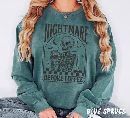Comfort Colors® Skeleton Coffee Shirt, Spooky Coffee Lover Tee, Halloween Shirt, Retro Skeleton Graphic Tee, Spooky Coffee Lover Tee