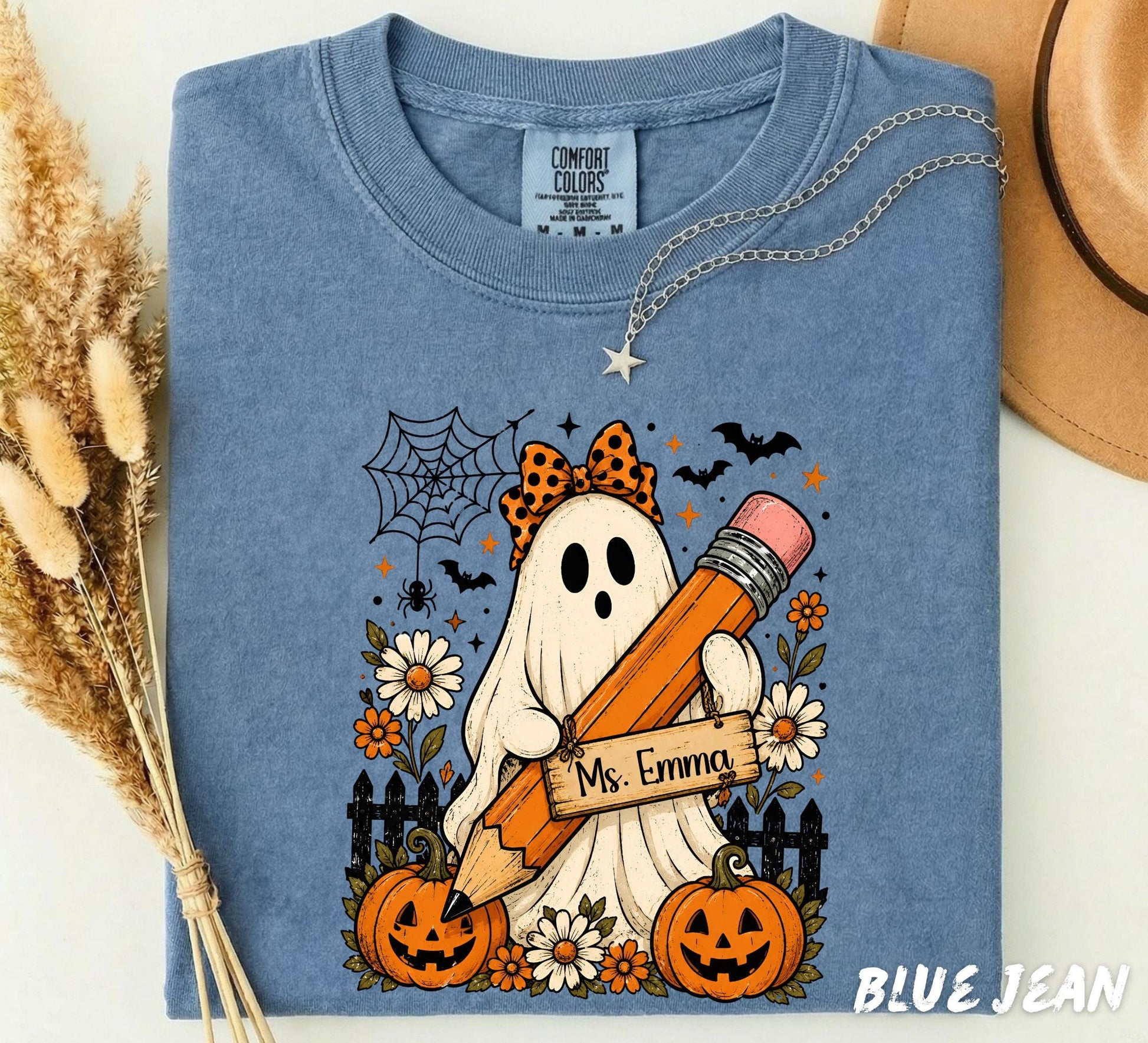 Comfort Colors® Personalized Teacher Halloween Shirt, Custom Ghost Teacher Tee, Spooky Teacher Gift, Halloween Classroom Shirt, Teacher Tee