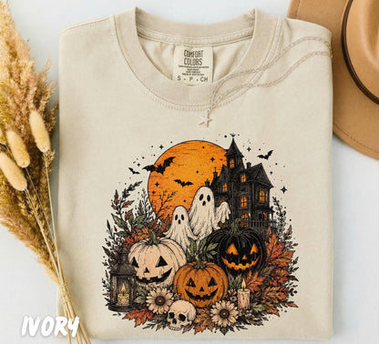 Comfort Colors® Vintage Halloween Ghost Shirt, Spooky Pumpkin Tee, Haunted House Shirt, Fall Graphic Tee, Cozy Autumn Halloween Shirt