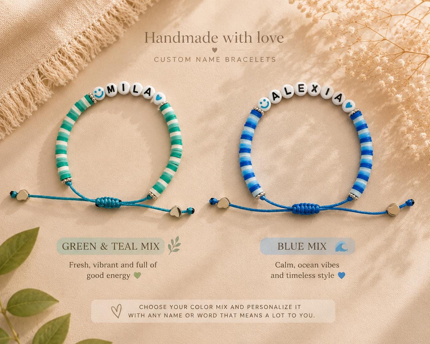 Personalized Friendship Bracelet for Girls | Custom Name Bracelet | Adjustable Kids Bracelet Anklet | Best Friend Gift for Teens & Tweens