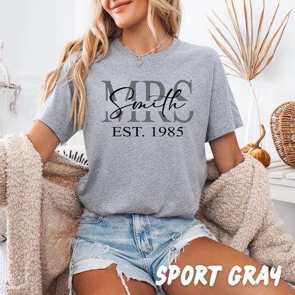 Custom Couple Anniversary Shirts, Matching His and Hers T Shirts, Personalized Last Name EST Date, Wedding Gift for Couples