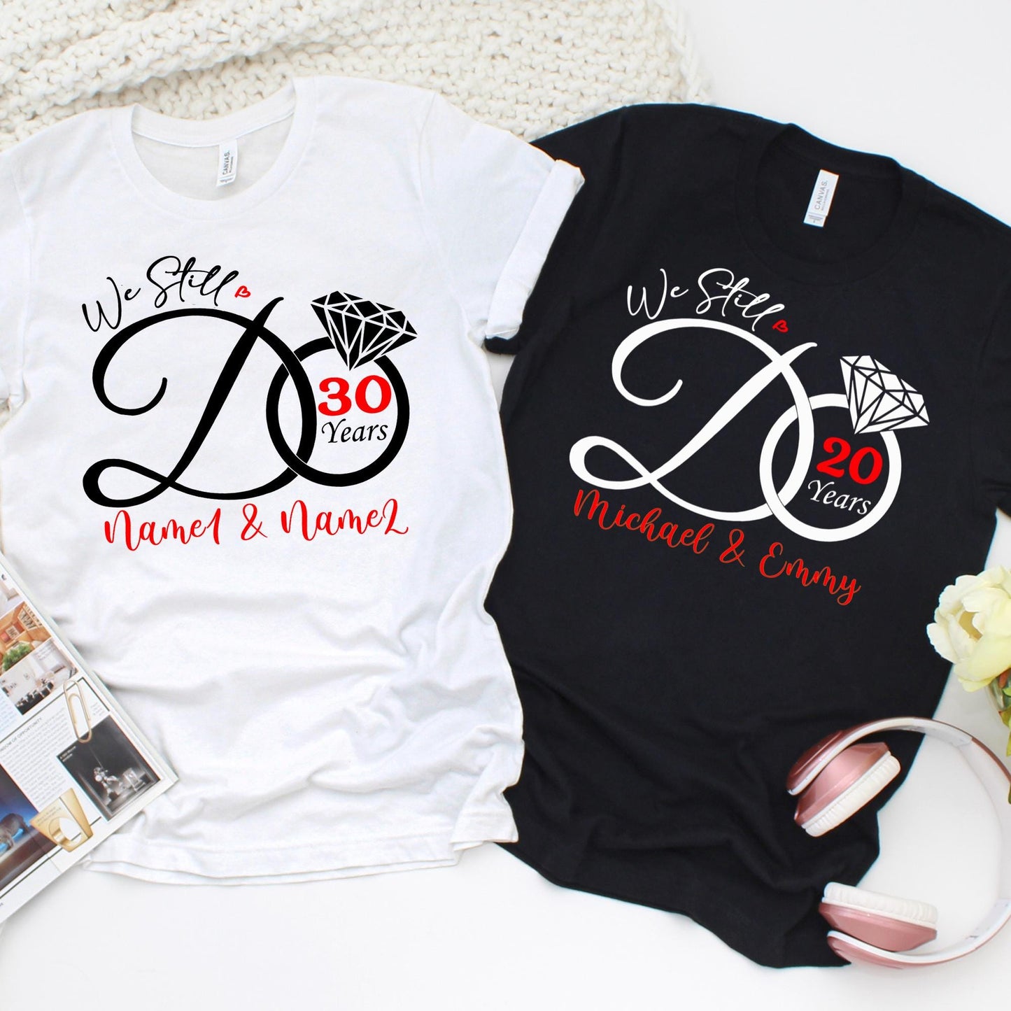 Custom Anniversary Shirt – Custom Couple T-Shirt – Personalized Wedding Anniversary Gift – Matching Couples Tees – Custom Years & Names