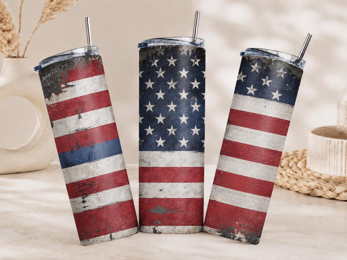 American Flag Skinny Tumbler - 20oz Veteran Tumbler, Military Gift for Men, , Army Veteran Cup, Stainless Steel Travel Mug