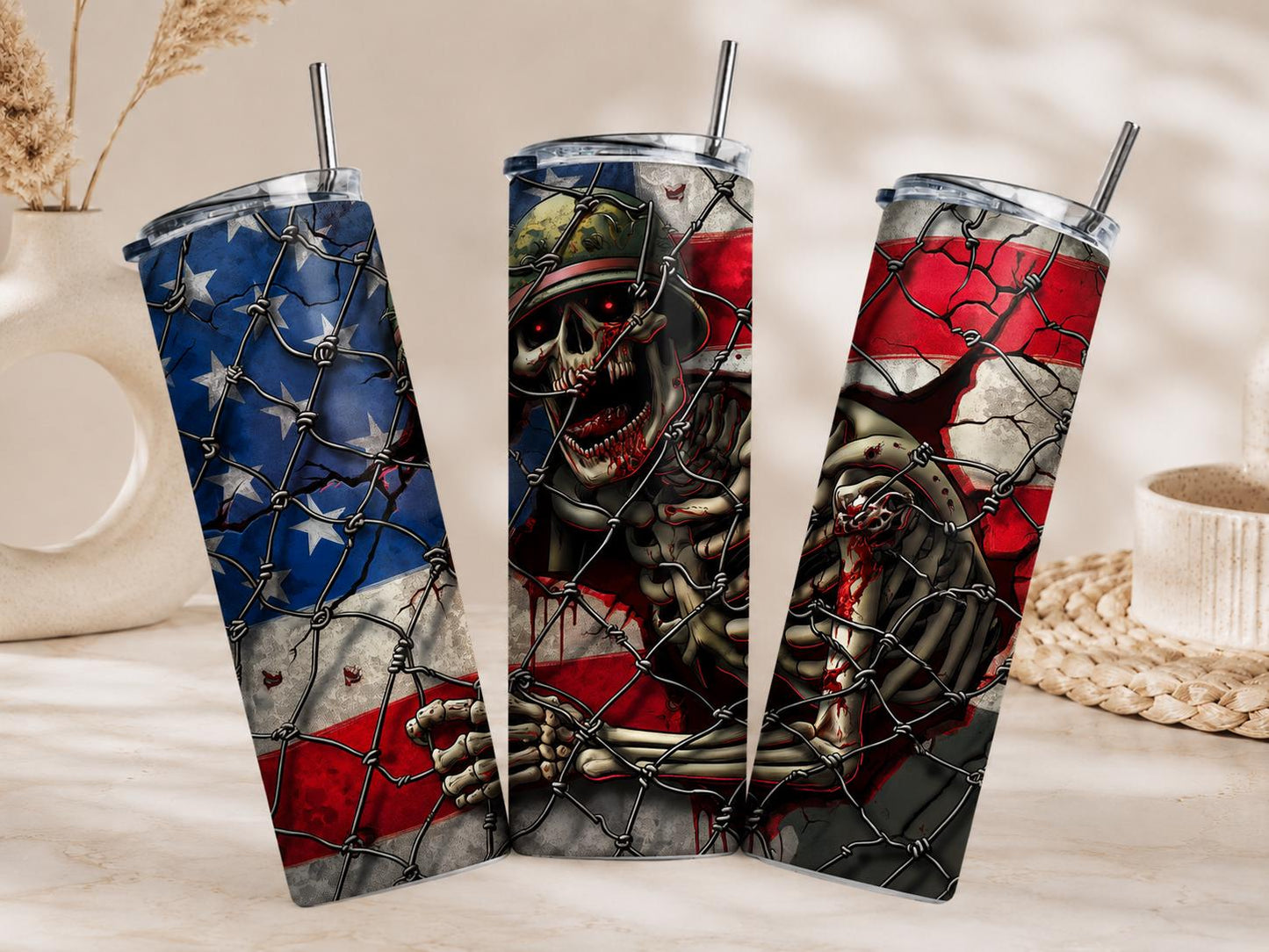 20oz Military Tumbler, Veteran Gift, American Flag Skinny Tumbler, Army Veteran Cup, Stainless Steel Travel Mug