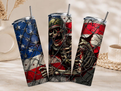 American Flag Skinny Tumbler - 20oz Veteran Tumbler, Military Gift for Men, , Army Veteran Cup, Stainless Steel Travel Mug