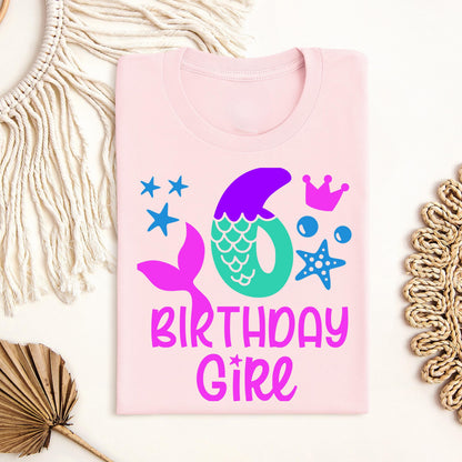 Mermaid Birthday Girl Shirt, Personalized Age 1-9 Birthday Shirt, Mermaid Birthday Tee, Custom Birthday Girl Shirt, Girls Birthday Gift