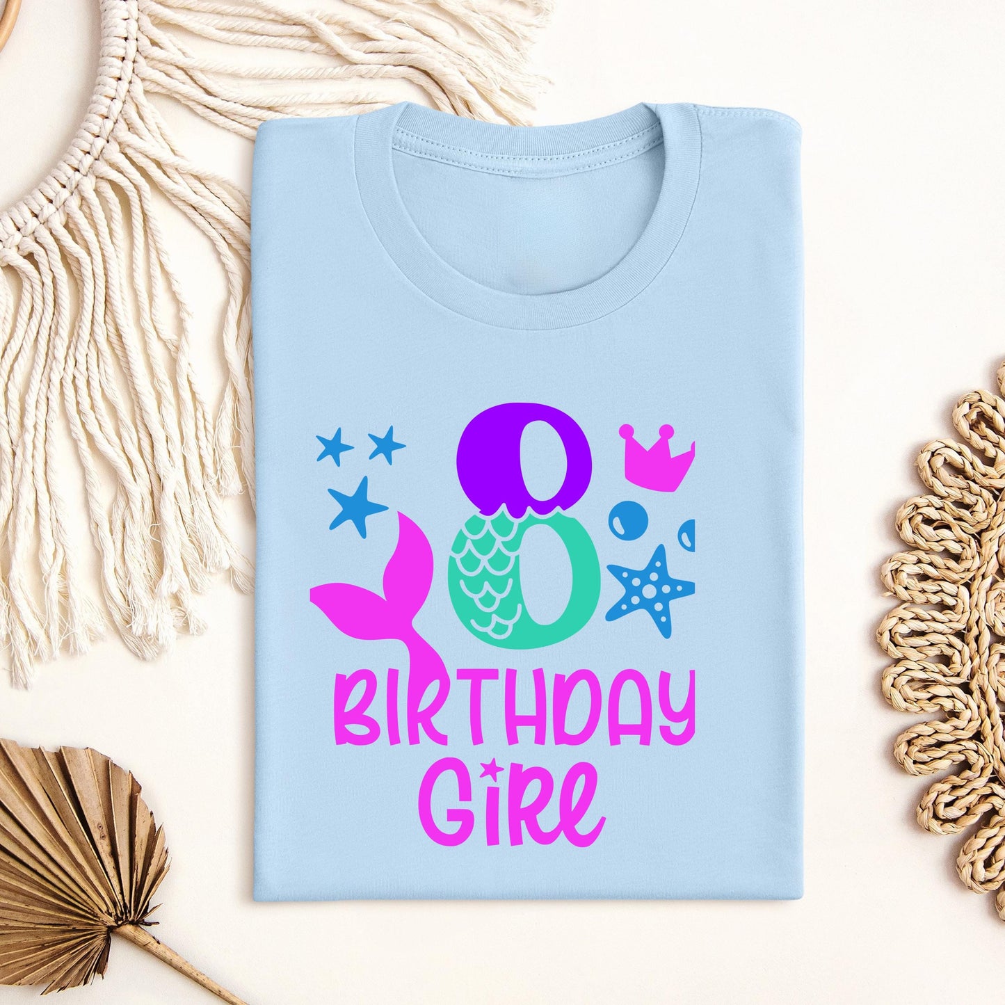 Mermaid Birthday Girl Shirt, Personalized Age 1-9 Birthday Shirt, Mermaid Birthday Tee, Custom Birthday Girl Shirt, Girls Birthday Gift