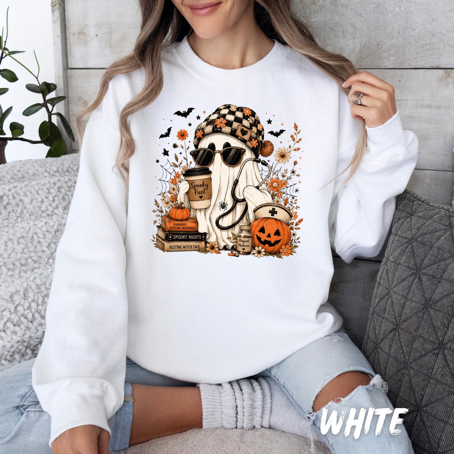 Ghost Nurse Sweatshirt, Halloween Nurse Sweatshirt, Spooky Season Crewneck, Medical Sweatshirt, Nurse Halloween