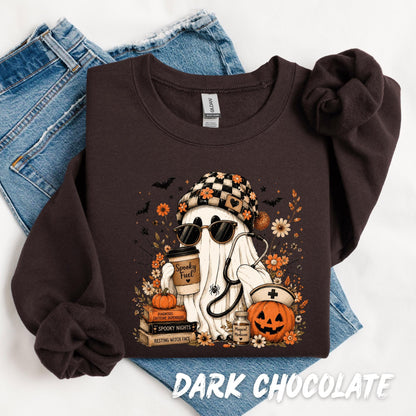 Ghost Nurse Sweatshirt, Halloween Nurse Sweatshirt, Spooky Season Crewneck, Medical Sweatshirt, Nurse Halloween