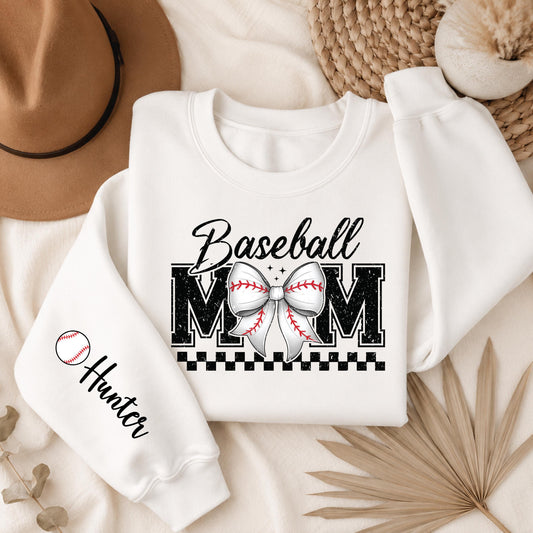 Baseball Mom Sweatshirt Personalized Coquette Baseball Sweatshirt with Name on Sleeve Sports Mom Shirt Mom Custom Gift