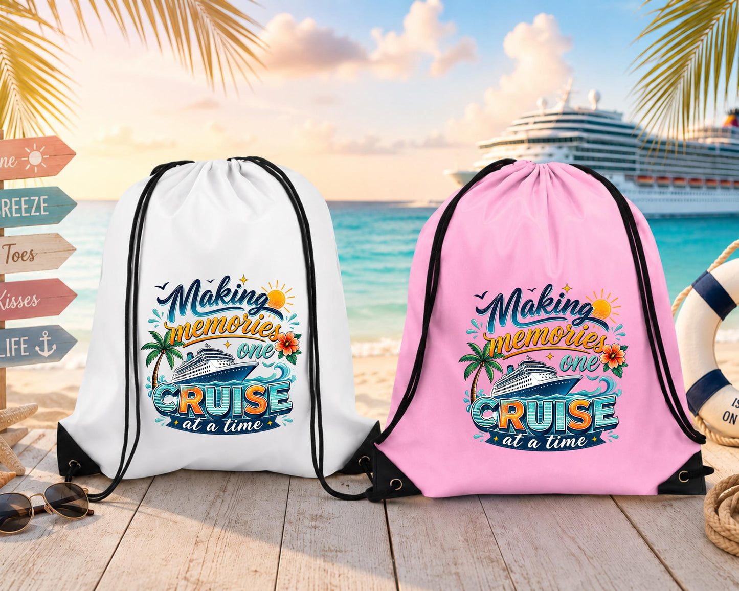 Cruise Drawstring Backpack, Cruise Essentials Bag, Cruise Vacation Backpack, Making Memories One Cruise at a Time, Cruise Gift for Women