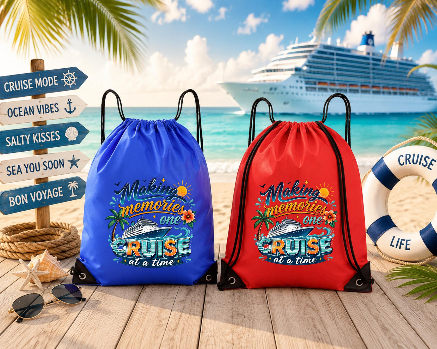 Cruise Drawstring Backpack, Cruise Essentials Bag, Cruise Vacation Backpack, Making Memories One Cruise at a Time, Cruise Gift for Women