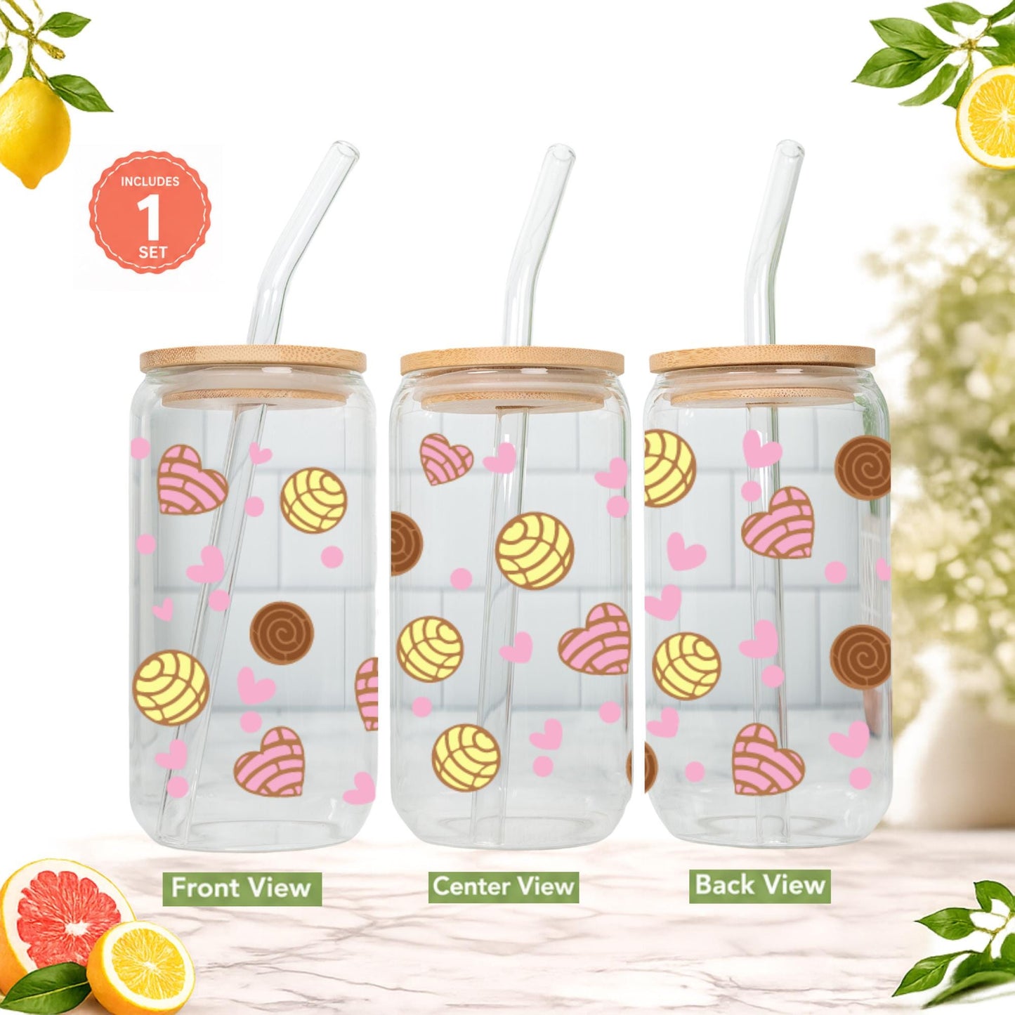 Cafecito y Chisme Glass Cup 16oz with Glass Straw and Bamboo Lid Coffee lover gifts