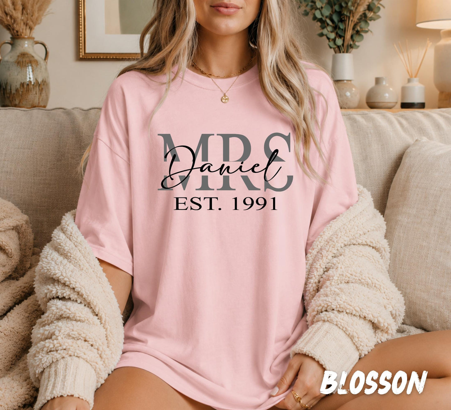 Minimalist personalized family shirt with custom surname and EST year for couples, anniversaries, and family reunions.
