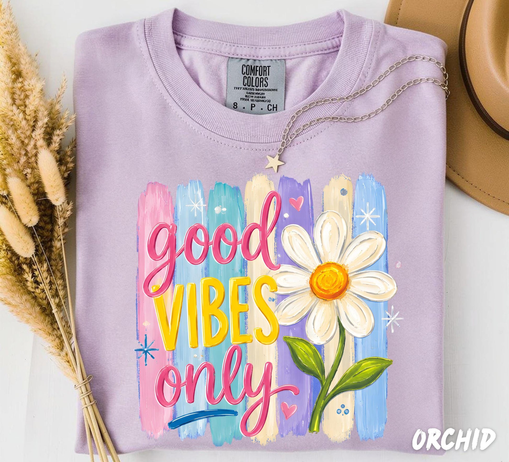 Comfort Colors® Good Vibes Only Shirt, Retro Daisy Graphic Tee, Colorful Boho Floral T-Shirt, Groovy Summer Shirt, Positive Quote Tee