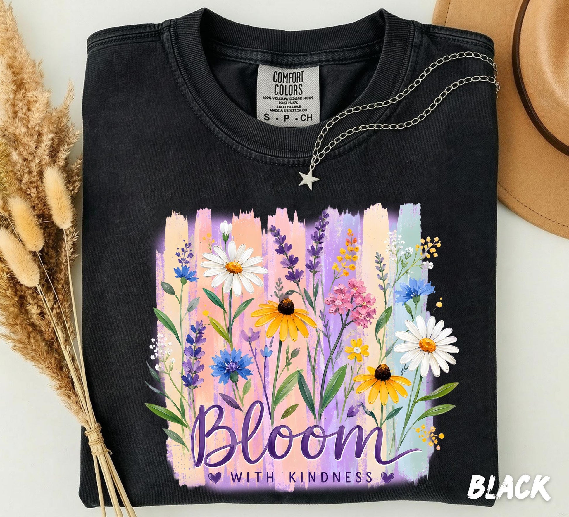 Comfort Colors® Bloom With Kindness Shirt, Wildflower Graphic Tee, Floral Inspirational Shirt, Cottagecore Flower T-Shirt, Botanical Tee