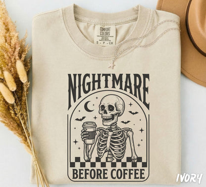 Comfort Colors® Skeleton Coffee Shirt, Spooky Coffee Lover Tee, Halloween Shirt, Retro Skeleton Graphic Tee, Spooky Coffee Lover Tee