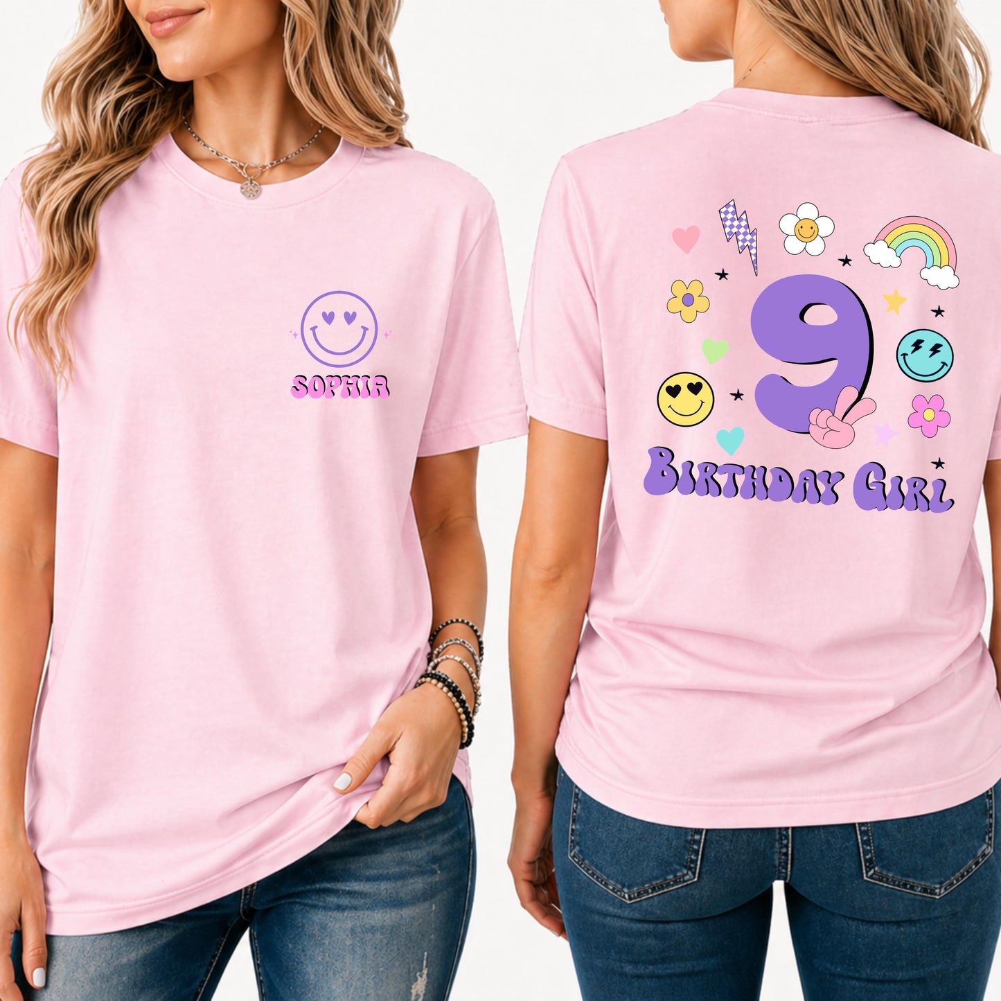 Custom Birthday Girl Shirt with Name and Age, Personalized Kids Birthday Shirt, Birthday Girl Outfit