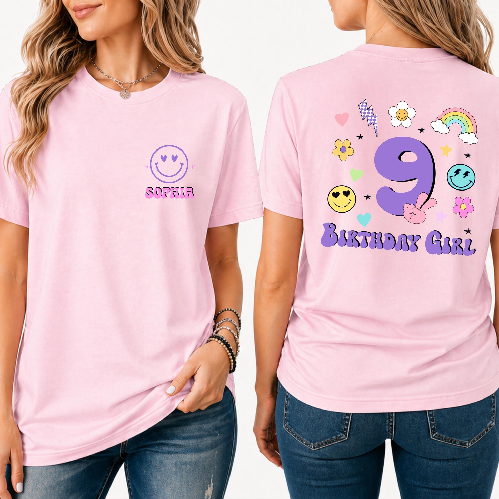 Custom Birthday Girl Shirt with Name and Age, Personalized Kids Birthday Shirt, Birthday Girl Outfit