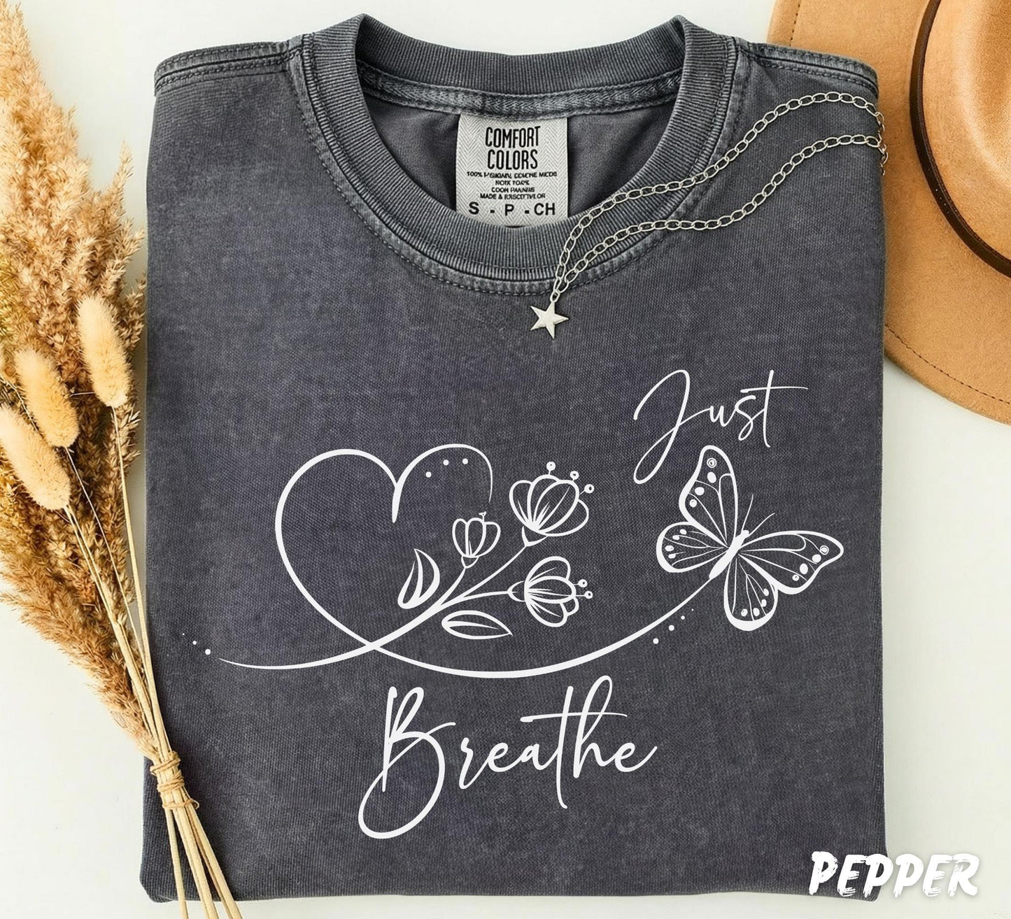 Comfort Colors® Just Breathe Sweatshirt, Mental Health Shirt, Anxiety Support T-Shirt, Inspirational Tee, Butterfly Shirt