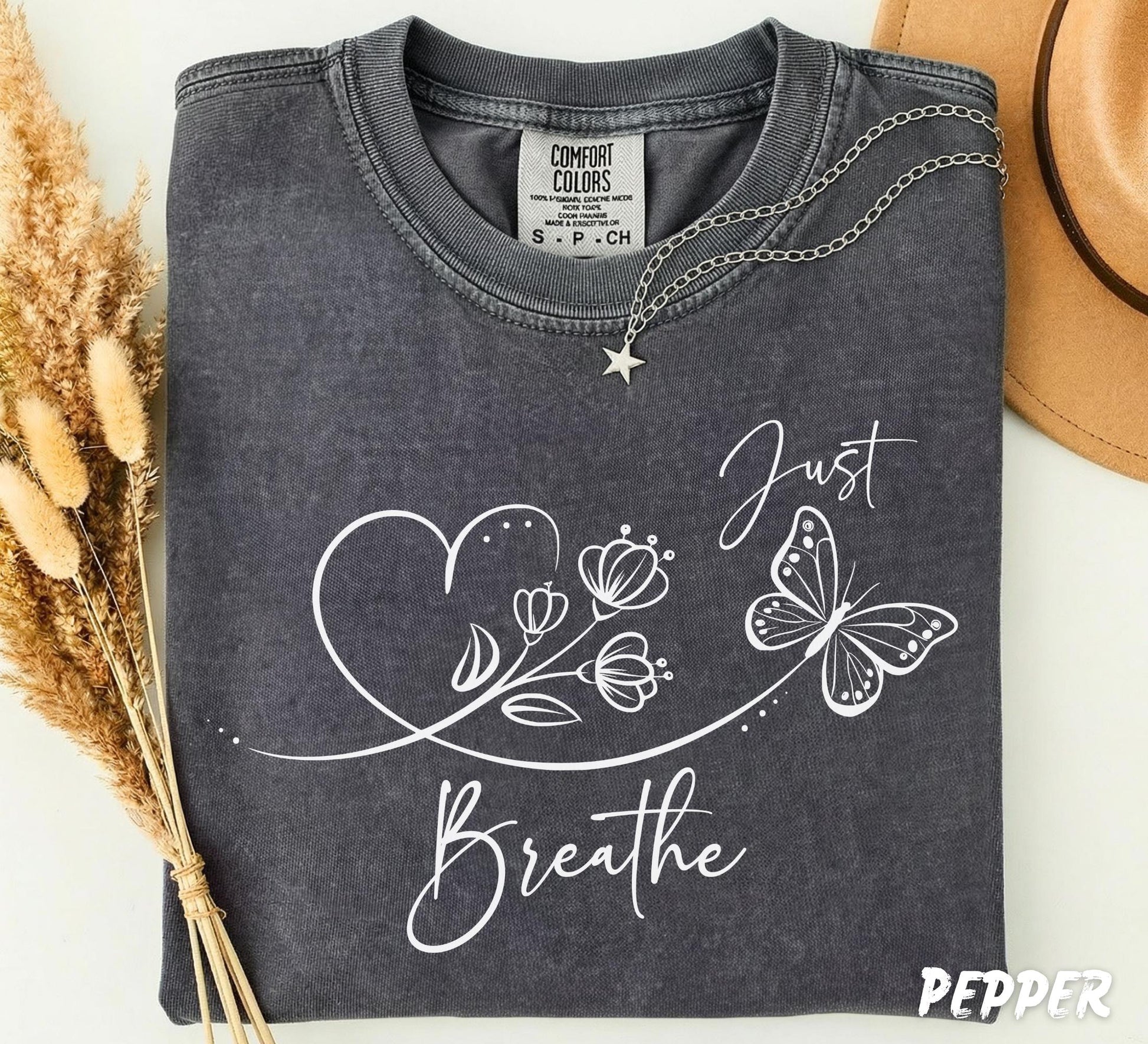 Comfort Colors® Just Breathe Sweatshirt, Mental Health Shirt, Anxiety Support T-Shirt, Inspirational Tee, Butterfly Shirt