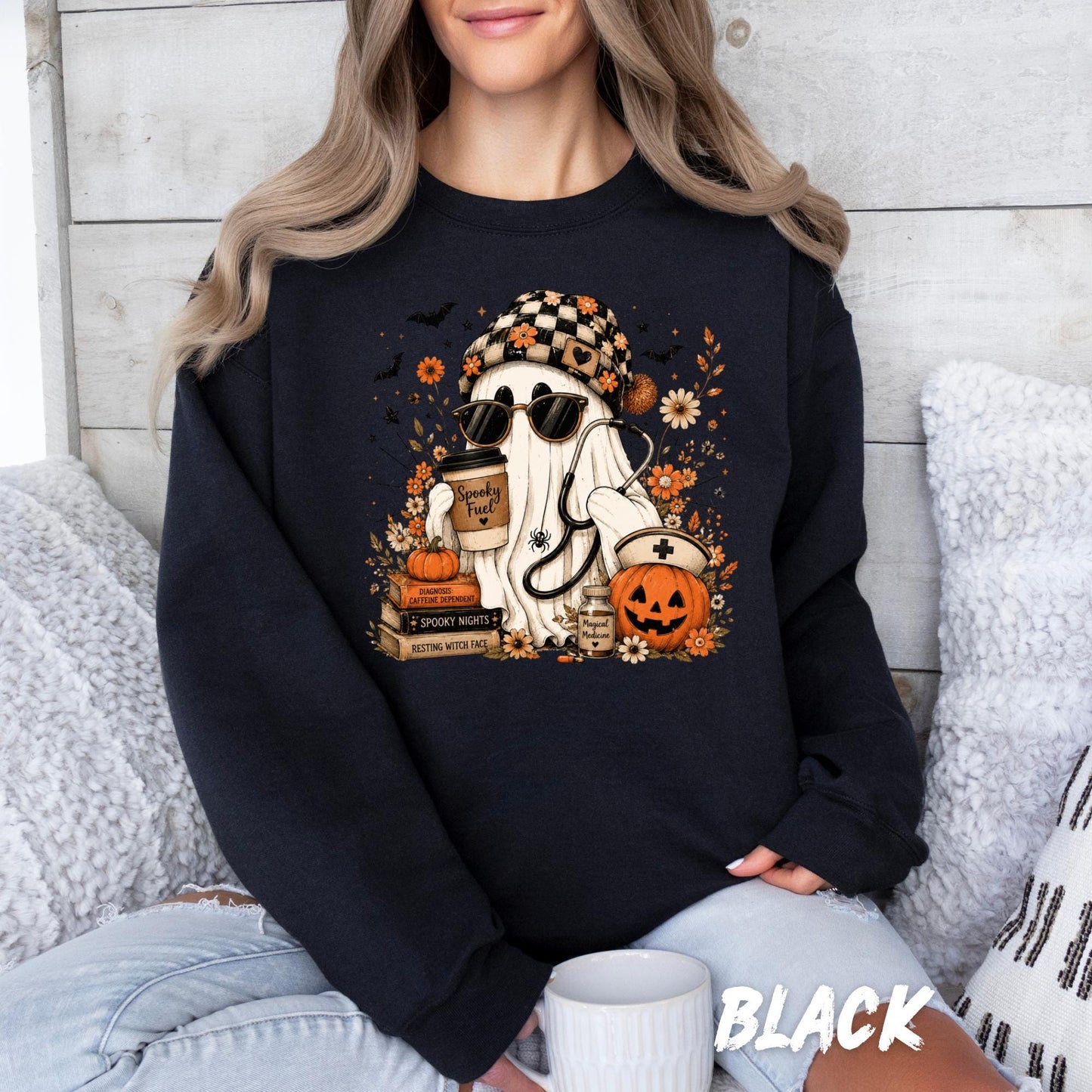 Ghost Nurse Sweatshirt, Halloween Nurse Sweatshirt, Spooky Season Crewneck, Medical Sweatshirt, Nurse Halloween