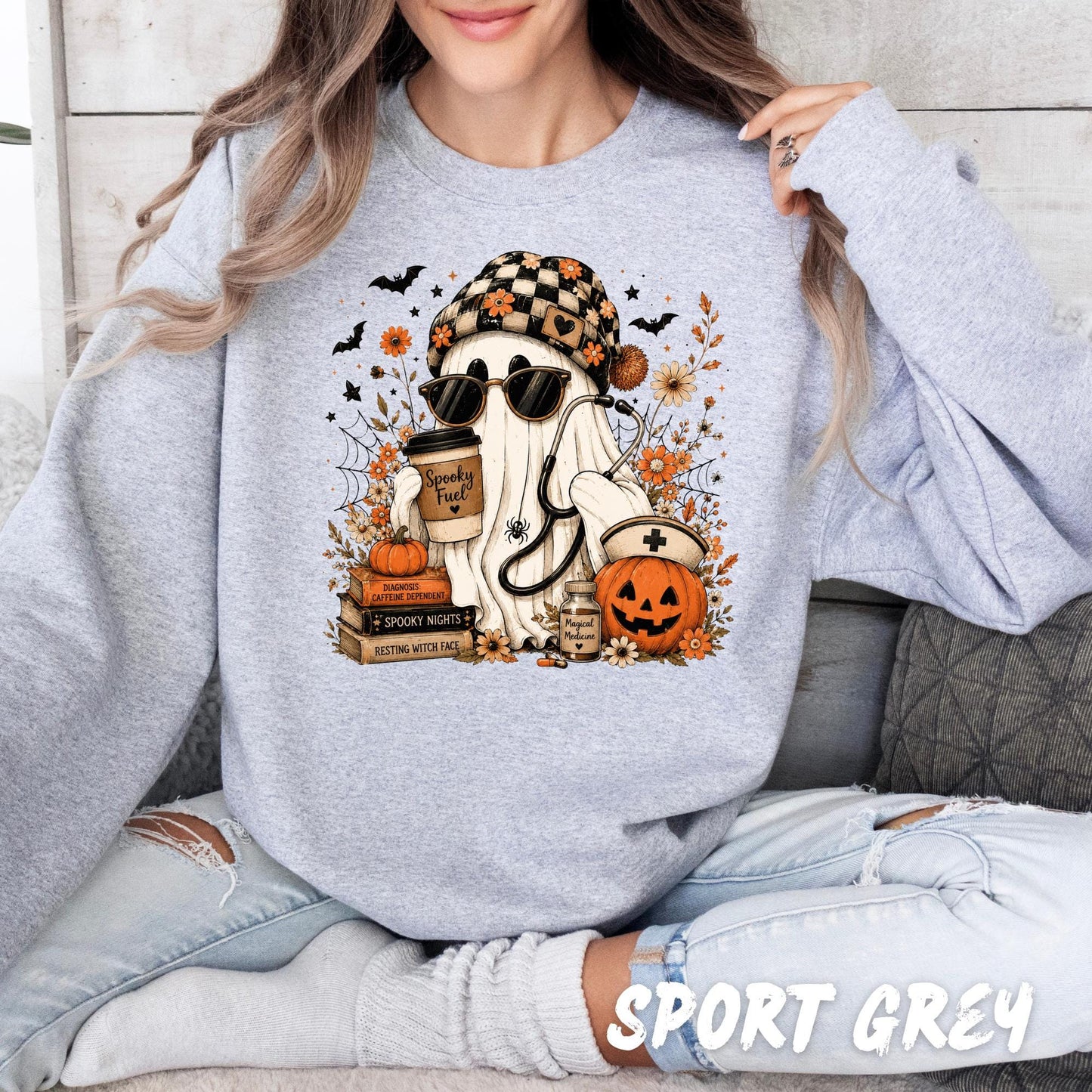 Ghost Nurse Sweatshirt, Halloween Nurse Sweatshirt, Spooky Season Crewneck, Medical Sweatshirt, Nurse Halloween